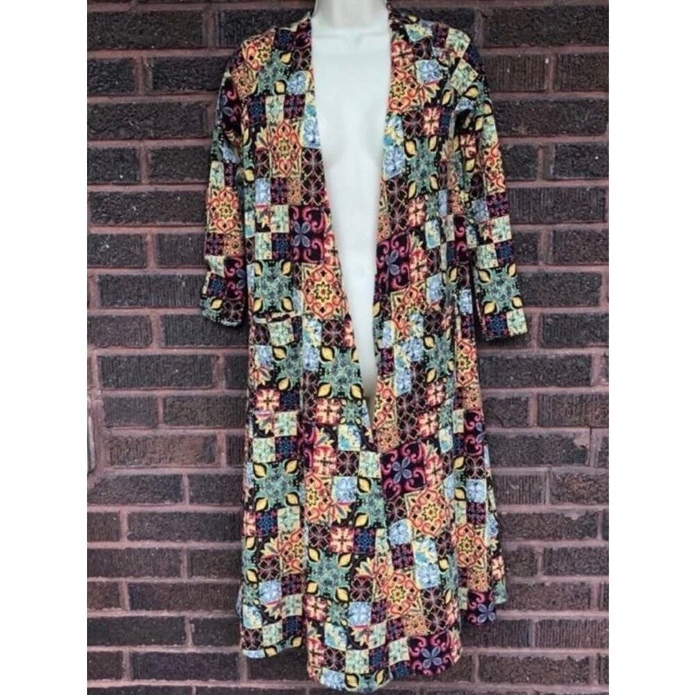LuLaRoe Sarah Multicolor Stained Glass Moroccan Mosaic Duster Open Cardigan XS - Picture 3 of 9